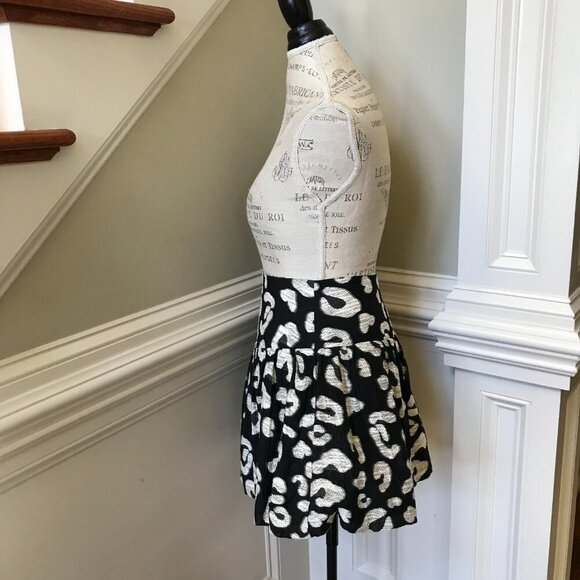 Hunter Bell London Mini Skirt Womens 8 Black Silver Cheetah High Rise A-Line - Picture 9 of 13